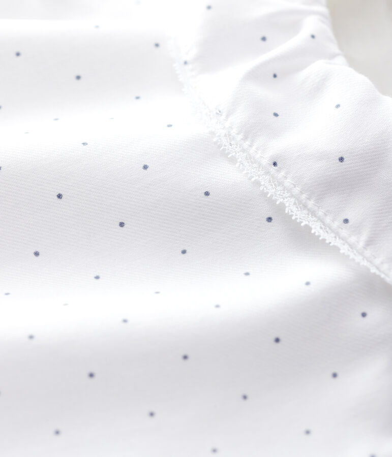 Baby Girls' Long-Sleeved Organic Cotton Twill Bodysuit with Collar white/grey